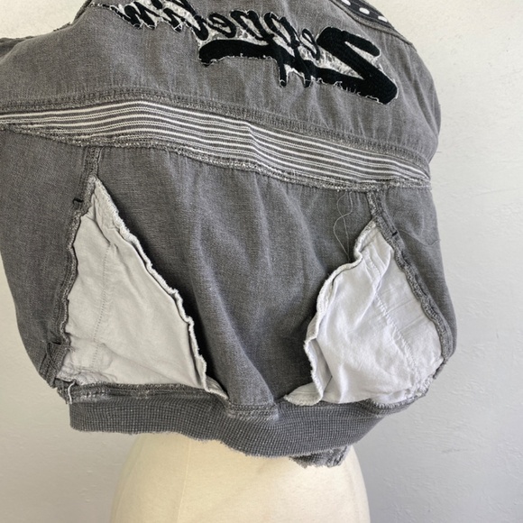 Zeppelin Womans Gray Sweatshirt Medium Cotton Distressed Pockets Logo Hip Hop - Picture 15 of 15